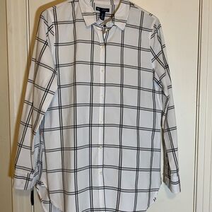 Gap High/Low Button Down Window Pane BoyFriend Shirt,